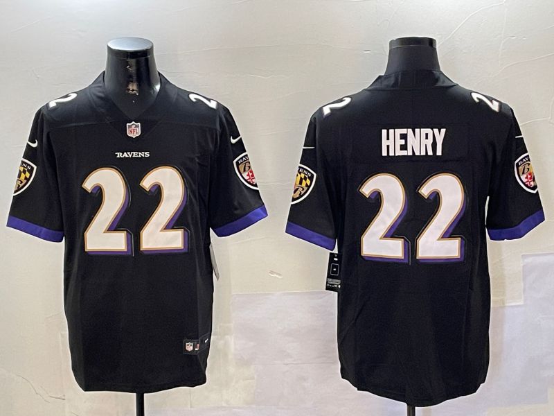 Men Baltimore Ravens #22 Henry Black Second generation 2024 Nike Limited NFL Jersey style 1